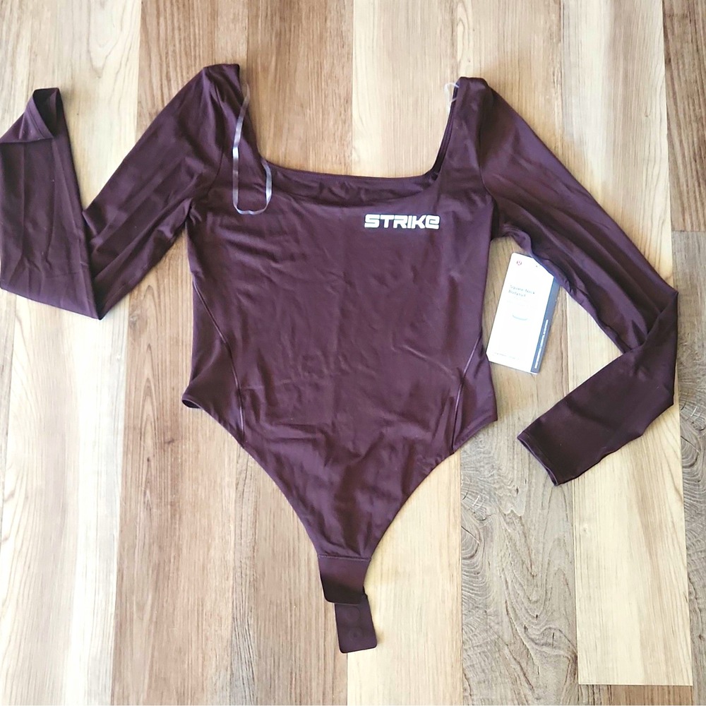 lululemon Square-Neck Long Sleeve Thong Bodysuit Stretch Brown Women's M